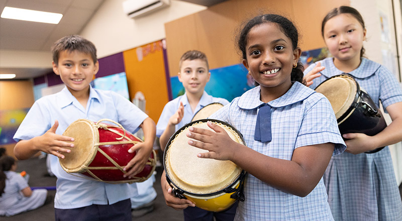 St John Vianney's Doonside playing drums