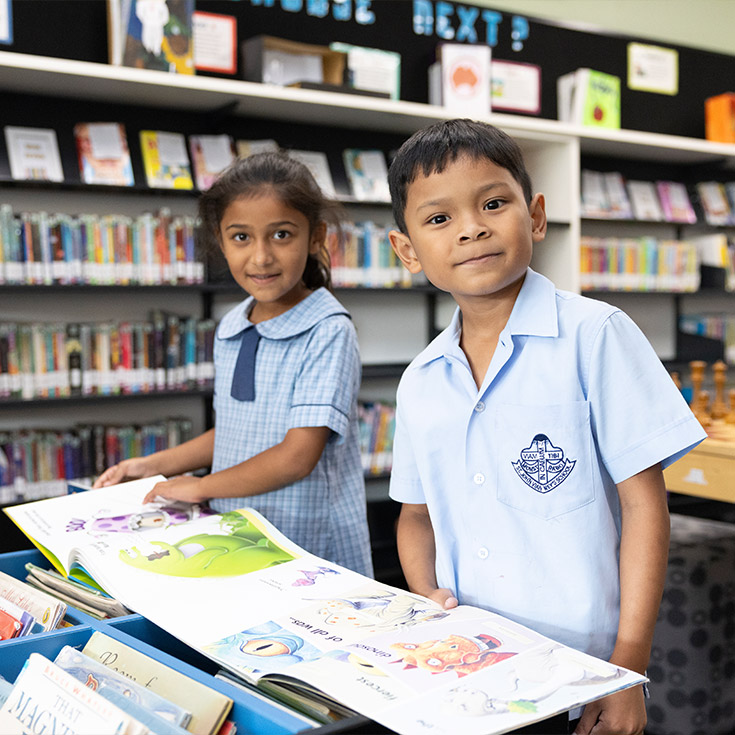 St John Vianney's Doonside students in library